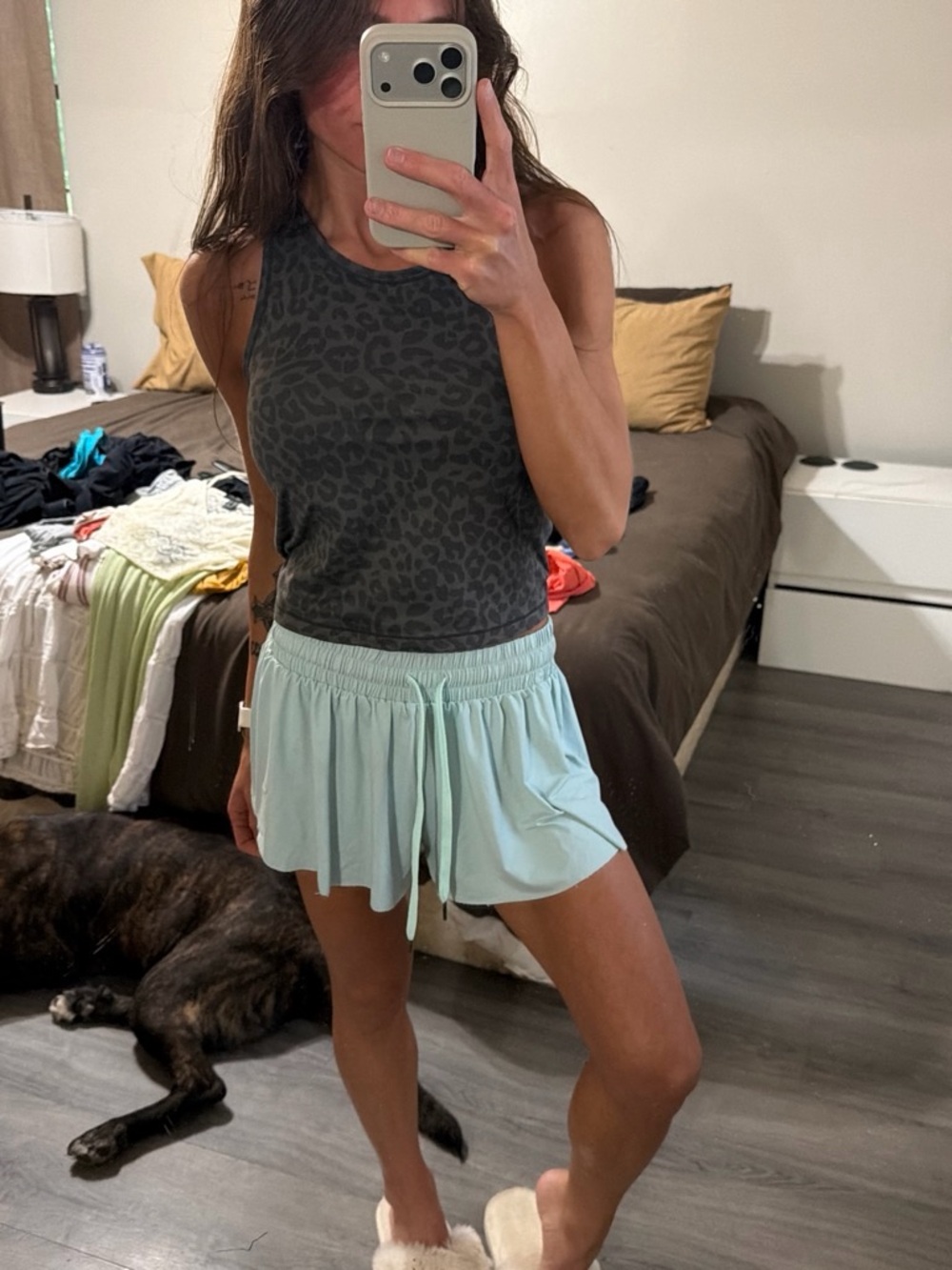T.J.Maxx Charcoal Gray Leopard Print Racerback Tank Top